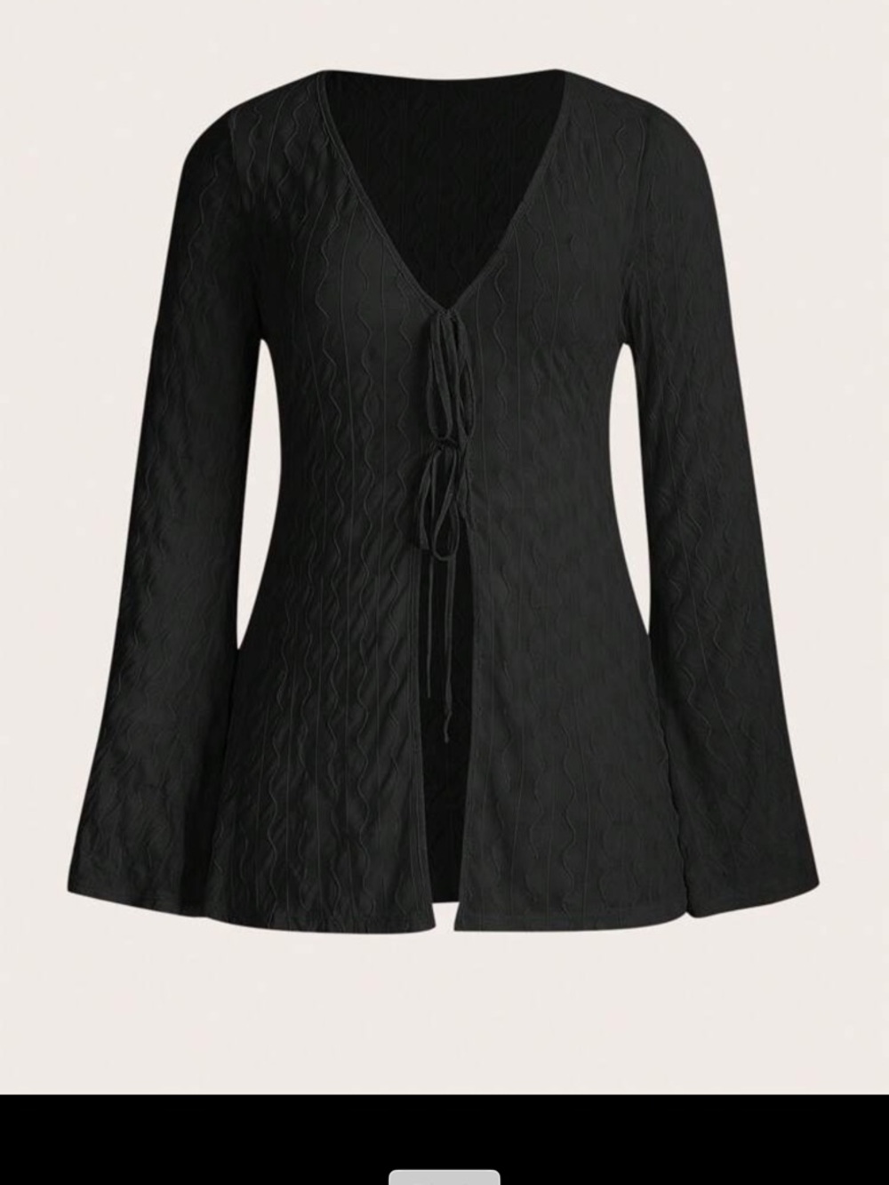 🆕 Black Tie-Front Flared Sleeve Tunic